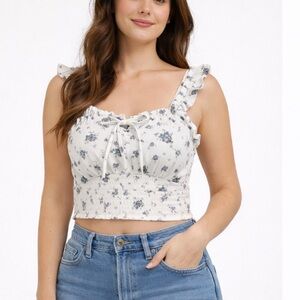 Blue Floral Ruffle Crop Top